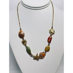 JJI Gold Tone And Enamel Shell Beach Theme Cable Chain Necklace (5404)